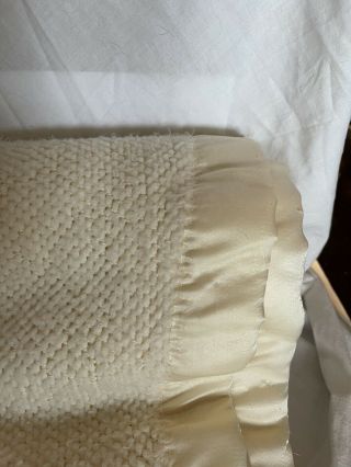 Vintage Waffle Weave Thermal Blanket Full Queen Ivory Satin Trim 82 X 84 3