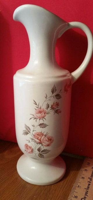 Vintage Royal Haeger Pitcher / Vase Ivory With Pink Roses Made In Usa