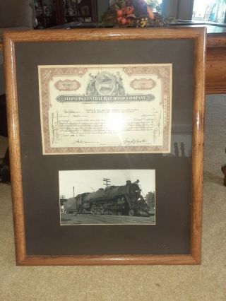 1954 Illinois Central Railroad Company Stock Certificate 20 Shares Framed