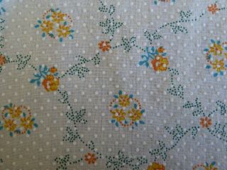Retro Vintage Cotton Fabric 7/8 Yd X 44 " Wide,  Yellow Orange Floral Dotted Swiss
