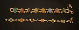 Two Vintage Scarab Bracelets 1/20 12k Gold Filled W/ Safety Chain Multi Color