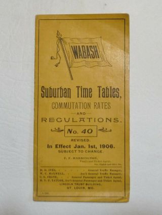 Antique 1906 Wabash Railway Railroad Train Time Table Fares St Louis Ferguson