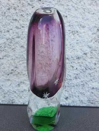 Vintage Murano Art Glass Vase Purple Green & Clear Glass