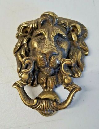 Antique Cast Brass Lion Head Door Knocker Marked England Victorian 5198