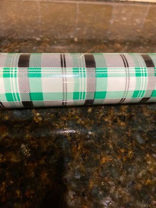 School Pencil Shaped Pencil Case Plastic Green Plaid Zipper Top Vintage 3