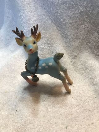 Vintage Blue Rubber Prancing Reindeer Christmas Figure Japan (s74)