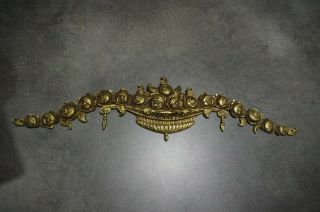 Antique French Gold Gilt Bronze Fronton Pediment 1900 Flower Roses Guarland