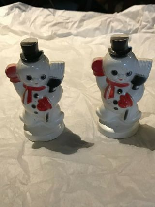 Vintage Hard Plastic Snowmen With Broom Qty 2