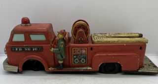 Vintage Pressed Steel Tin Toy Battery Operated Old Fire Truck