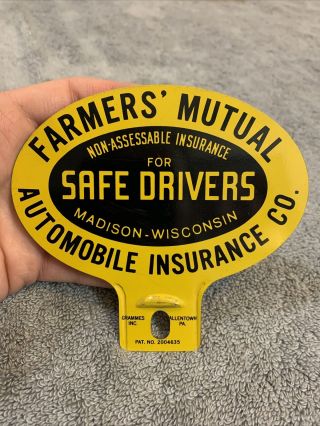 Vintage License Plate Topper Farmers Mutual Automobile Insurance Madison Wi