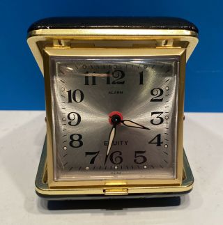 Vintage Equity Black Wind - Up Folding Travel Alarm Clock With Glow In Dark Hands