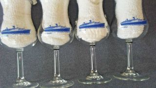 Set Of 4 Norwegian Cruise Lines Vintage Ss Norway 12oz Tulip Wine Glasses