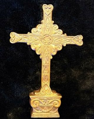 Antique Gothic Celtic Bronze Cross With Intricate Detail