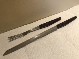 Vintage Meat Serving Fork Knife Gold Standard Wood Handle Stainless Steel Japan