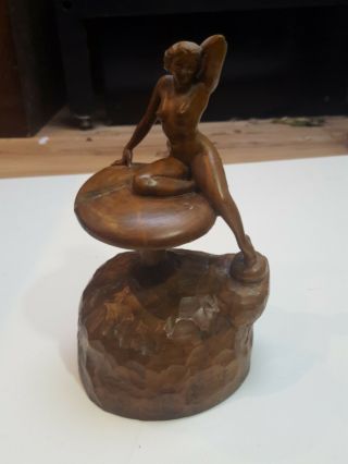 R.  Flint Rosewood Wood Carving Naked Woman Pixie