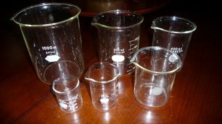 Vintage Pyrex Beaker Set Laboratory Chemistry Glassware 1000ml To 50ml - Qty 6