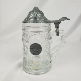 Vintage Etched Glass Beer Stein Pewter Lid Hershey 