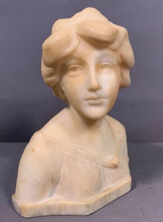 Antique Art Nouveau Carved Alabaster Marble Desk Statue Ferri Signed Sculpture