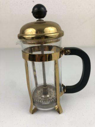 Vintage Pyrex French Coffee Press Gold Chrome Trim Appx: 7 " Cafetiere 1 - 2 Cup