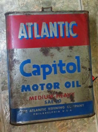 Vintage Atlantic Capital Motor Oil Can 2 Gallon Us Graphic Authentic