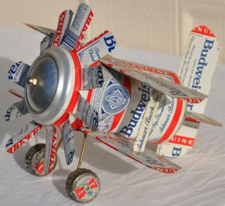 Vintage Budweiser Airplane Bi - Plane Aircraft Real King Of Beers Cans Old