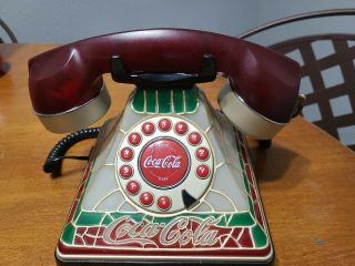 Coca - Cola Vintage Stained Glass Tiffany Style Lighted Telephone In Great Shape