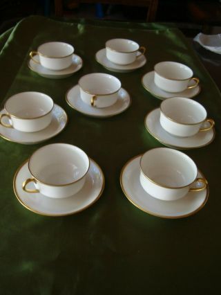 Antique Limoges Redon France Coffee Tea Set Of 8 Cups & Saucers,  White & Gold