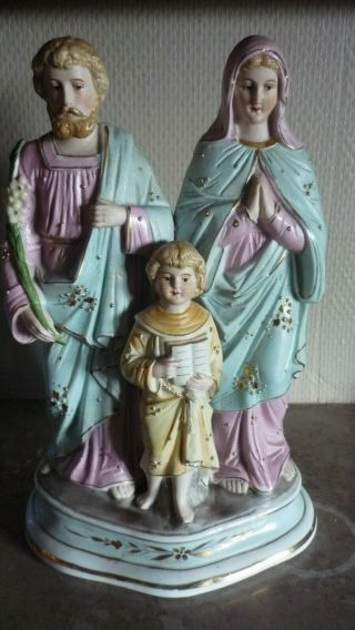 Antique Bisque Porcelain The Holy Family Altar Standing Josep Mary Jesus Statue