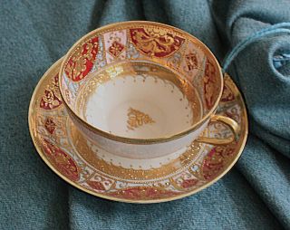 Antique Hand Painted Tea Cup And Saucer With Embossed Gold By Nippon