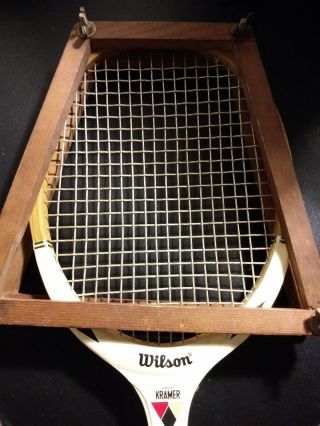 Vtg.  Wood Tennis Racket W/ Press - Wilson Jack Kramer Valiant - Strata - Bow 4 1/2 "