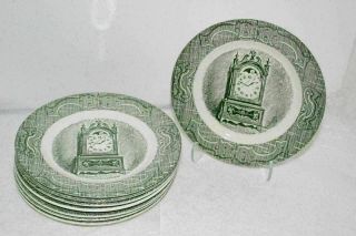 Set Of 8 Vintage Green Royal China The Old Curiosity Shop 6 - 3/8 " Bread Plates