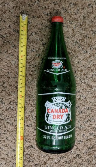 Vintage Canada Dry Ginger Ale Green Glass Soda Bottle 32 Oz