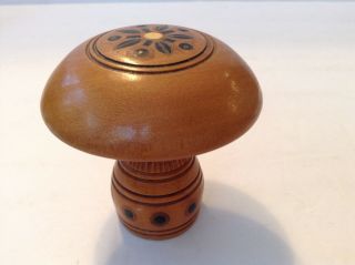 Vintage Russian Folk Art Hand Painted And Carved Wood Mushroom Trinket Jar