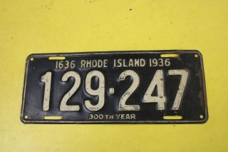 1936 Rhode Island Passenger License Plate 300 Anniversary