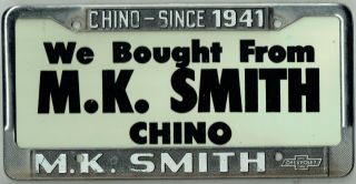 Rare Chino California Mk Smith Chevrolet Vintage Gm Dealer License Plate Frame