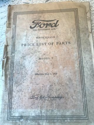 1925 Vintage Ford Price List Of Parts For Model T Rough