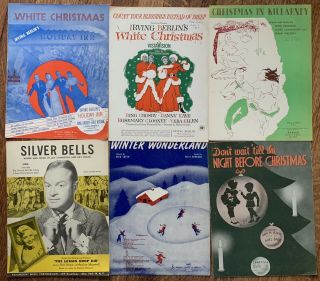 6 Vintage Christmas Sheet Music Songs White,  Silver Bells,  Winter Wonderland.
