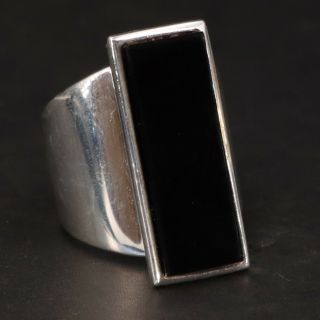 Vtg Sterling Silver - Modernist Onyx Stone Tapered Statement Ring Size 7 - 11g