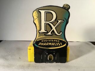 Rare Vintage Enameled License Plate Topper Rx Pharmacist Color