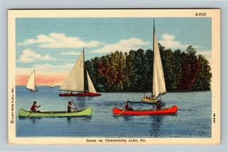 Pymatuning Lake Pa,  Sailing,  Vintage Linen Pennsylvania Postcard
