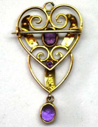 Antique Victorian 10K Solid Gold,  Amethyst and Pearl Pin/Brooch 2