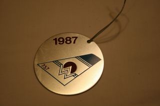 America West Airlines Christmas Ornament Luggage Badge Tag 1987 757 Metal