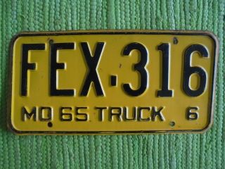 1965 Missouri Truck License Plate Mo 65 Tag Fex - 316