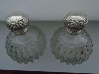 Antique Silver Top Hobnail Cut Glass Perfume Bottle 1902 WALKER & HALL 2