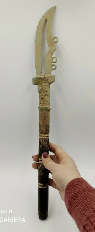 47.  0 Cm Old Bronze - Inlay Jade Ancient Weapon Tool Axe Knife
