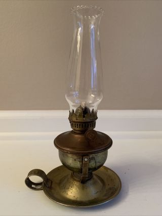 Vintage Miniature Copper Toned Wall Mount Oil Lamp 8.  5”