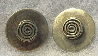 Vintage 925 Sterling Silver Earrings Modernist Abstract Round Swirl Post Signed