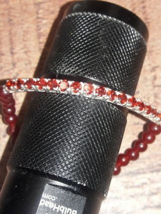 Vintage Sterling Silver With Ruby Red Stones And Beads 7 1/2 In