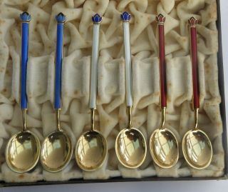 Set Of 6 Danish Silver & Enamel Demitasse Spoons By David Andersen