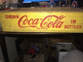 Vintage Coca - Cola Wooden Yellow 24 Bottle Crate Carrier Box - Cond